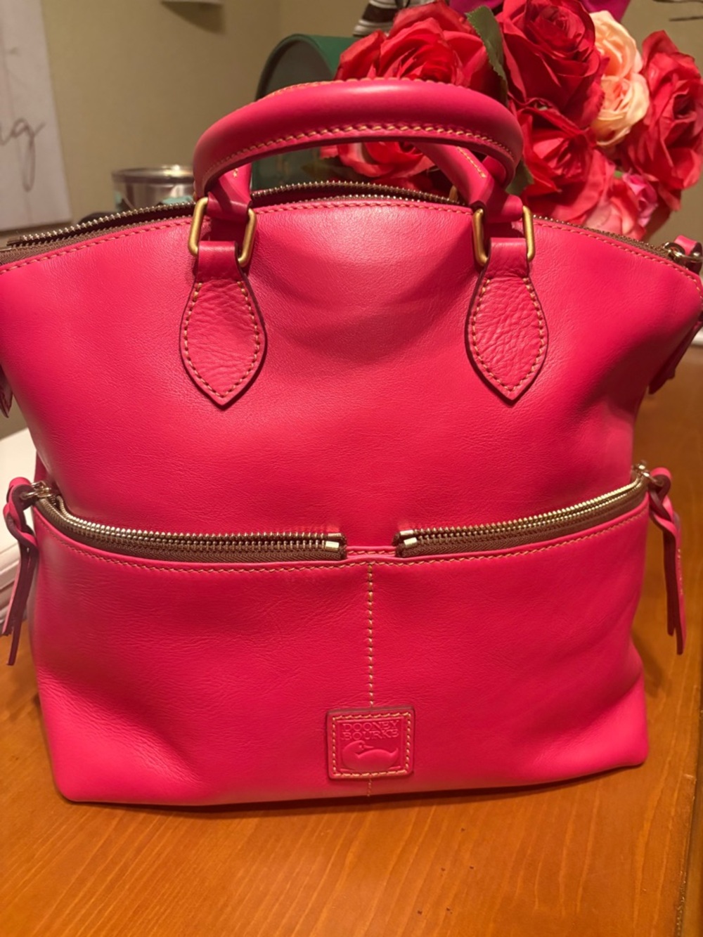 Dooney & Bourke Vibrant Pink Leather Satchel with Gold Hardware